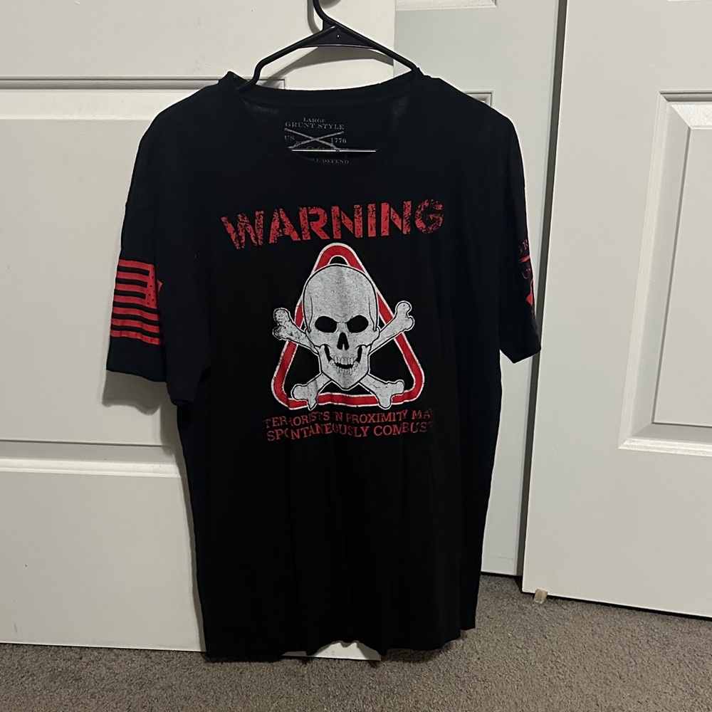 Grunt Style Black Graphic T-Shirt with Red Accents